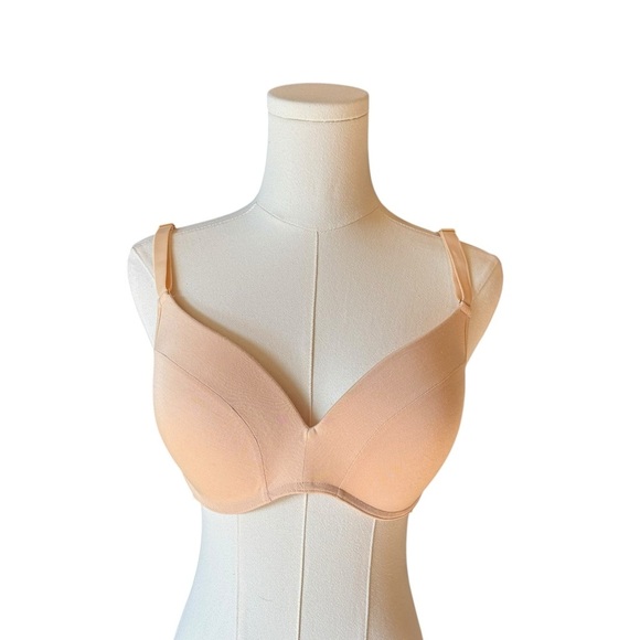 Lively -WireFree Deep V Nude Beige Plunge Adjustable Racerback Option Bra Sz 36D - Picture 2 of 9